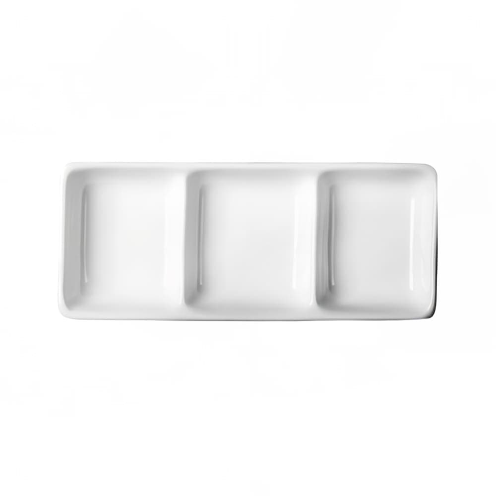 Cameo China Rectangular 3 Section Divided Dish - 7 1/2" x 3 1/8", Ceramic, White (710-027)