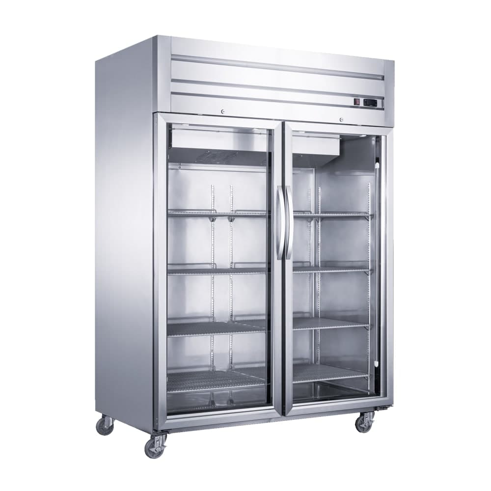 Dukers D55AR-GS2 55 1/8" Two Section Reach In Refrigerator, (2) Left/Right Hinge Glass Doors, 115v