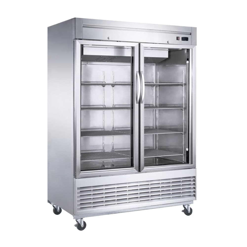 Dukers D55R-GS2 55 1/8" Two Section Reach In Refrigerator, (2) Left/Right Hinge Glass Doors, 115v