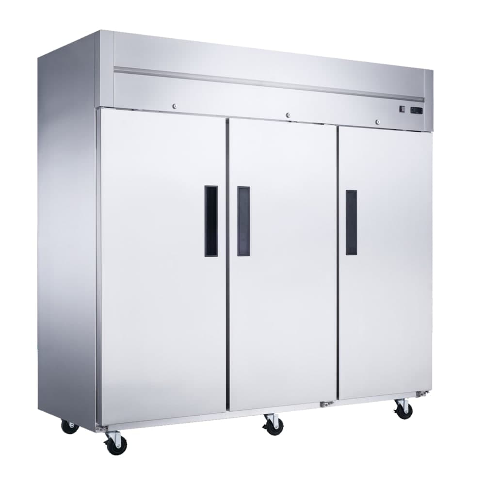 Dukers D83AR 82 5/8" Three Section Reach In Refrigerator, (3) Left/Right Hinge Solid Doors, 115v