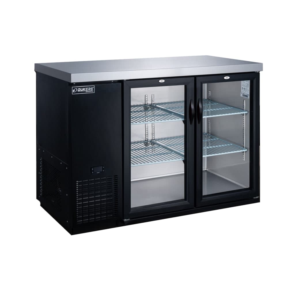 Dukers DBB48-H2 49 7/8" Bar Refrigerator - 2 Swinging Glass Doors, Black, 115v
