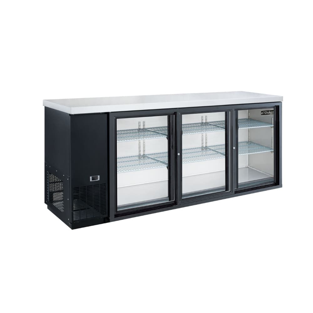 Dukers DBB72-S3 73" Bar Refrigerator - 3 Sliding Glass Doors, Black, 115v