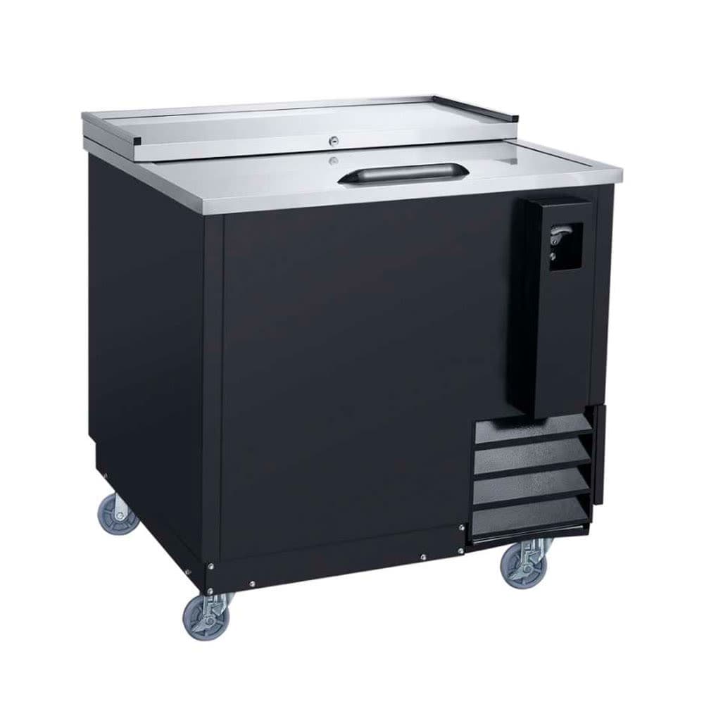 Dukers DHBC36 36 3/4" Forced Air Bottle Cooler - Holds (628) 12 oz Bottles, Lid Locks, Black, 115v