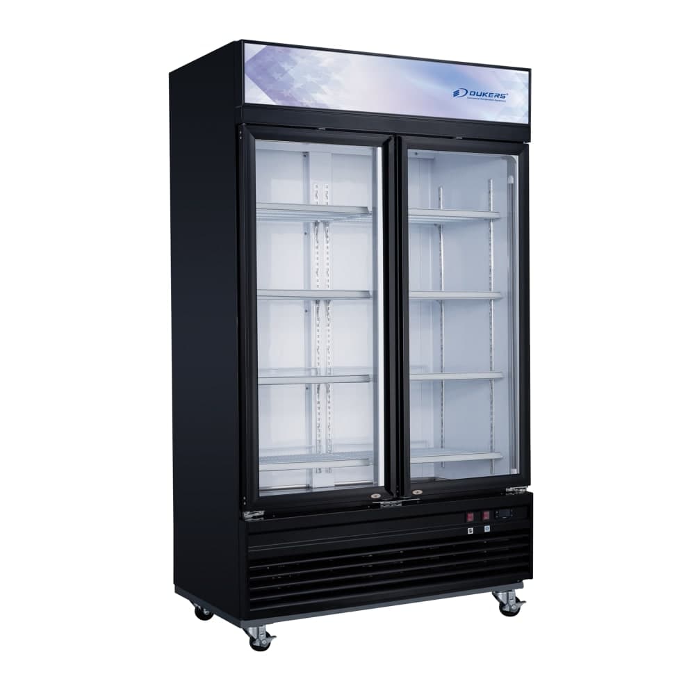 Dukers DSM-41F 47 1/4" Two Section Display Freezer w/ Swing Doors - Bottom Mount Compressor, Black, 115v