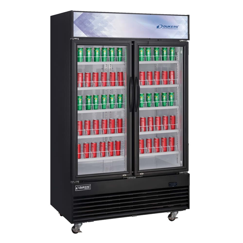 Dukers DSM-48R 54 1/8" Two Section Glass Door Merchandiser - (2) Left/Right Hinge Doors, Black, 115v