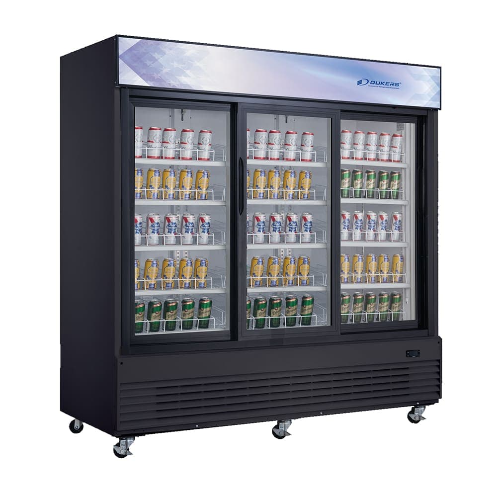 Dukers DSM-68SR 78" Three Section Glass Door Merchandiser - (3) Sliding Doors, Black, 115v