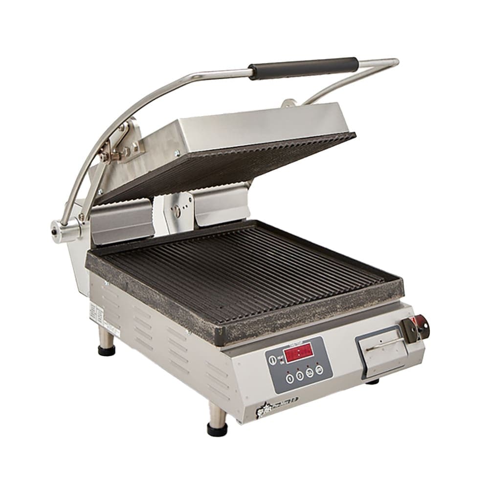 Star PGT14IE Single Commercial Panini Press w/ Cast Iron Grooved Plates, 120v