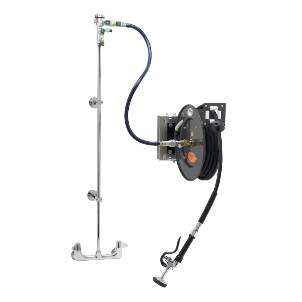 T&S 5HR-232-01WE1 Open Hose Reel Assembly w/ 35 ft Hose & Mixing Faucet, 1/2" Female Inlets