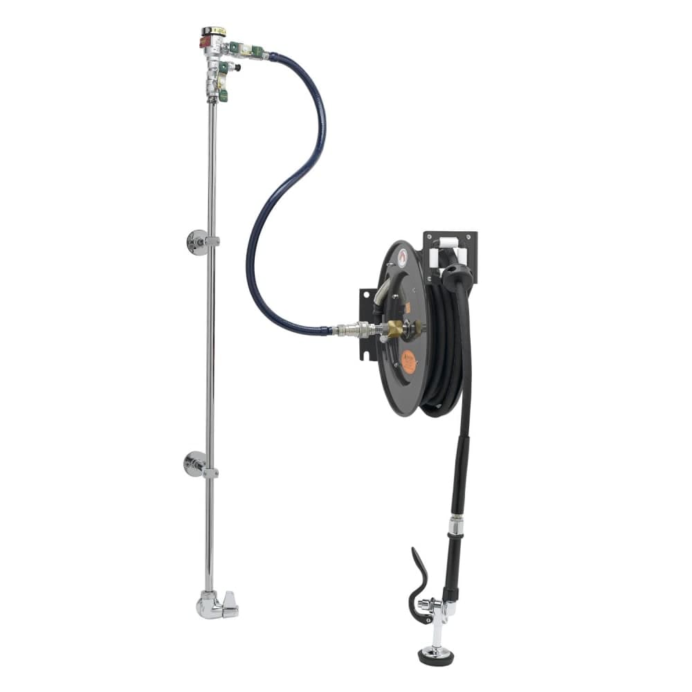 T&S 5HR-232-01XE2 Single Temperature Open Hose Reel Assembly w/ 35 ft Hose & Mixing Faucet, 1/2" Female Inlet