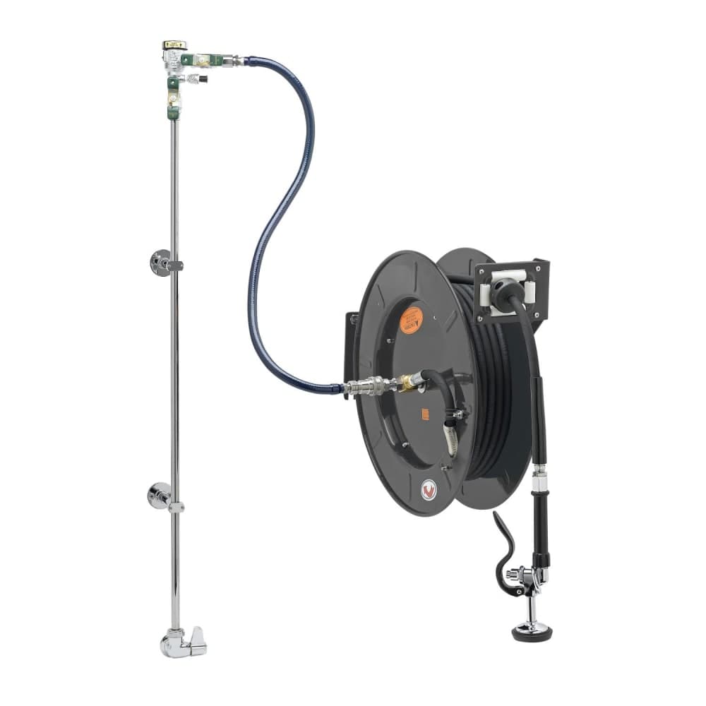 T&S 5HR-242-01XE2 Single Temperature Open Hose Reel Assembly w/ 50 ft Hose & Mixing Faucet, 1/2" Female Inlet