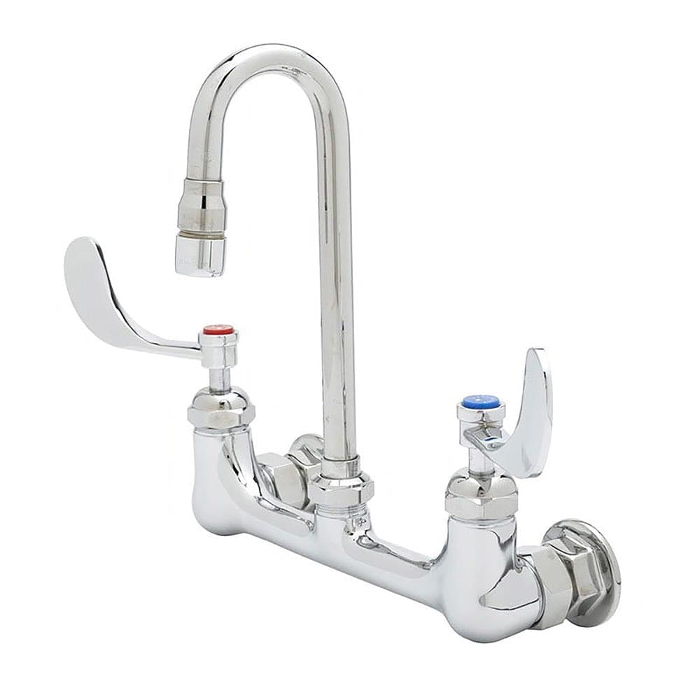T&S B-0230-CR-WH4 Splash Mount Faucet - 5 3/4" Swivel Gooseneck Spout, 8" Centers