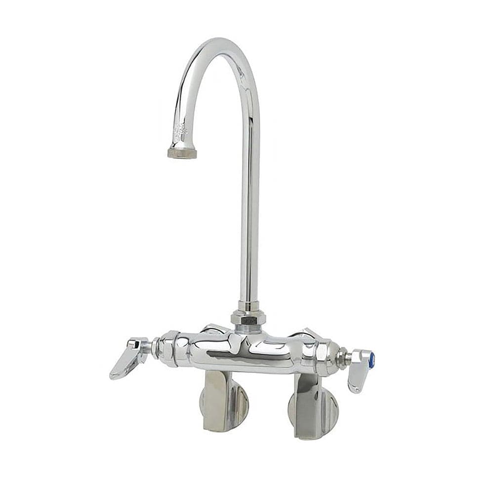 T&S B-0341 Splash Mount Faucet - 5 11/16" Swivel Gooseneck Spout, Adjustable Centers