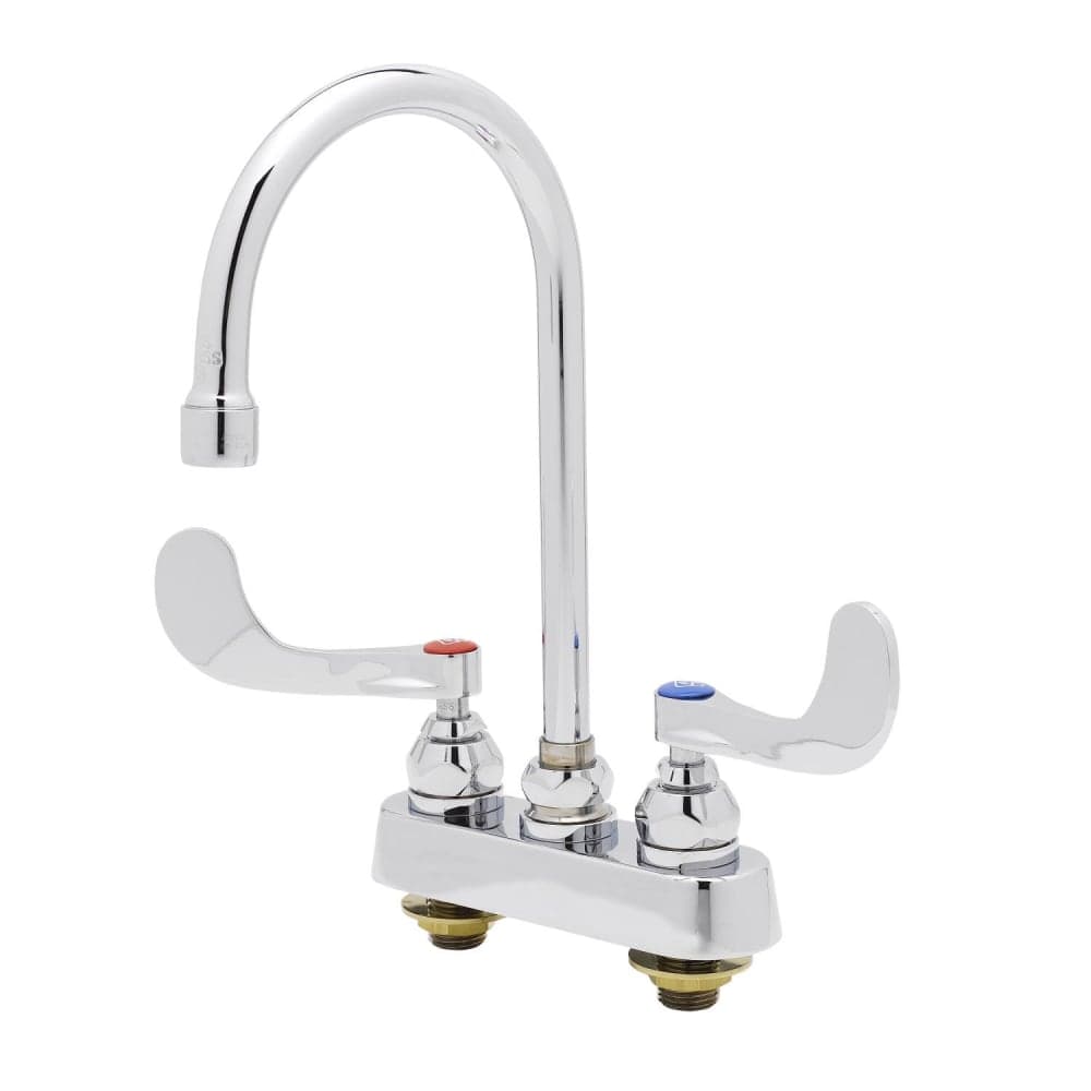 T&S B-1141-04 Deck Mount Faucet - 5 3/4" Swivel Gooseneck Spout, 4" Centers