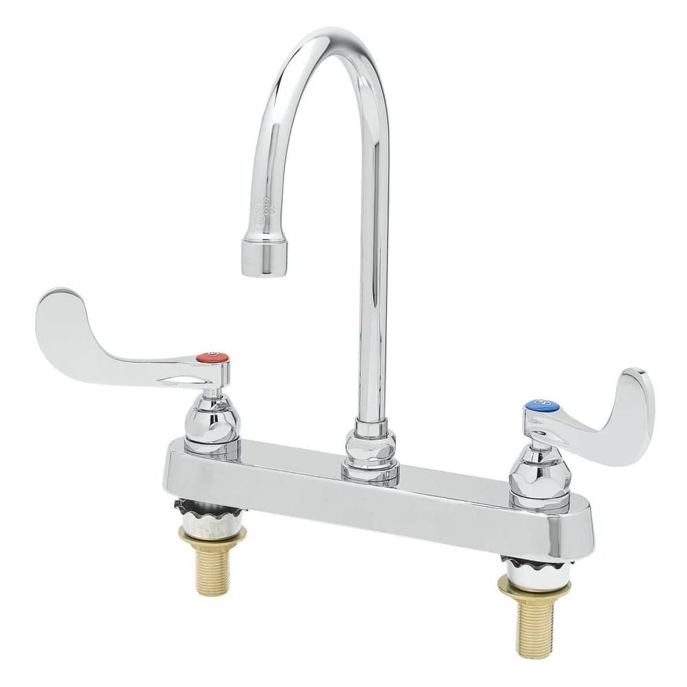 T&S B-1142-XS Deck Mount Faucet - 5 3/4" Swivel Gooseneck Spout, 8" Centers, For Thicker Surfaces
