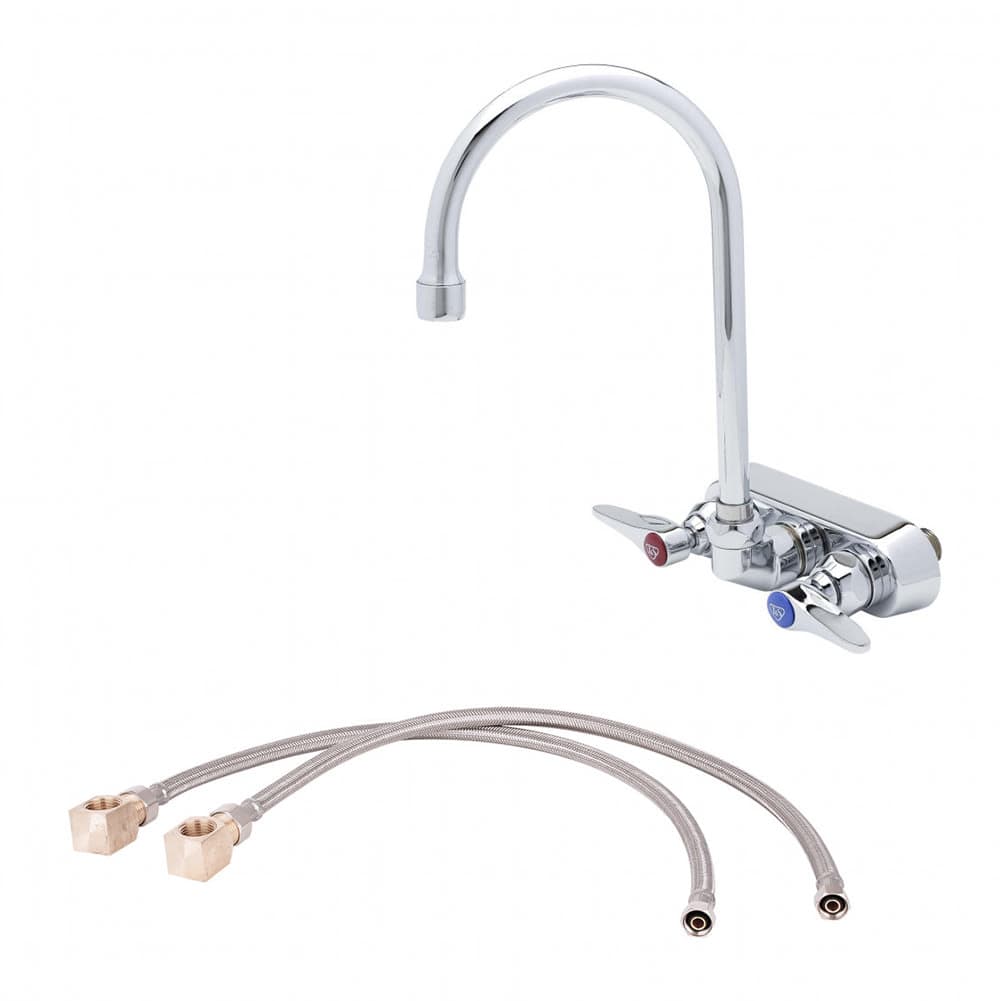 T&S B-1146-KIT Wall Mount Mixing Faucet - 5 3/4" Swivel Gooseneck Spout, 4" Centers