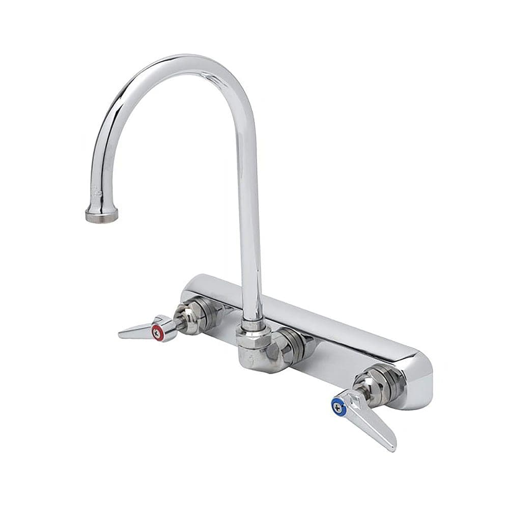 T&S B-1147 Splash Mount Faucet - 5 3/4" Swivel Gooseneck Spout, 8" Centers