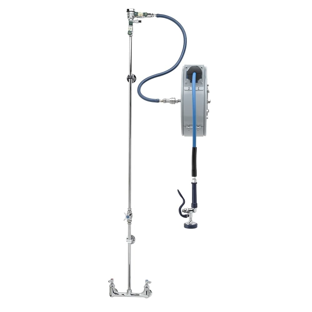 T&S B-7142-C01XS1E 50 ft Enclosed Hose Reel Assembly w/ 8" Wall Mount Mixing Faucet - 1/2" NPT