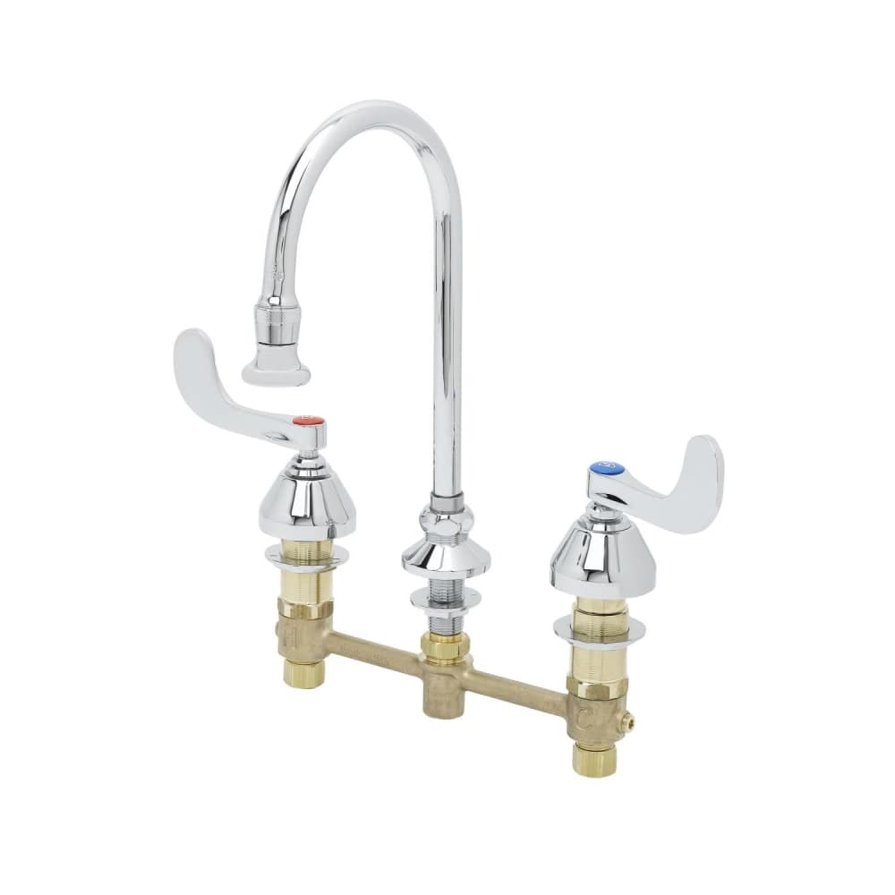 T&S B-2865-04 Deck Mount Medical Faucet w/ 6" Rigid/Swivel Gooseneck & Wrist Action Handles