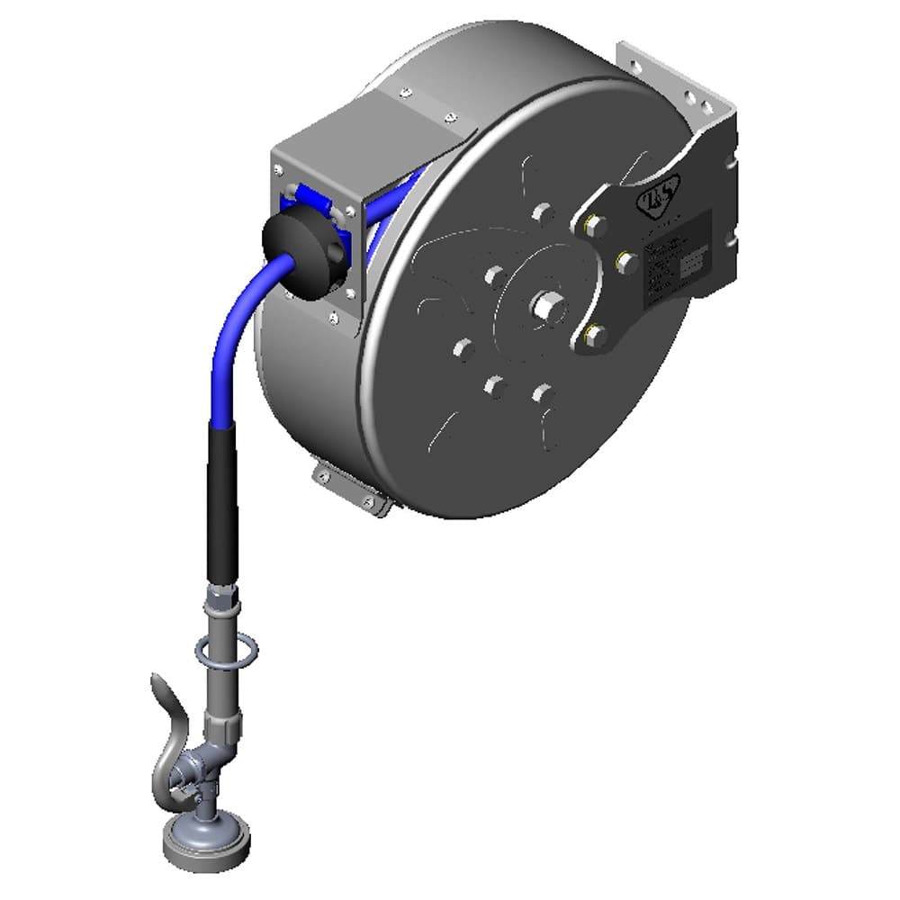 T&S B-7122-C01M Enclosed Hose Reel w/ 30 ft Hose & Spray Valve, Stainless Steel