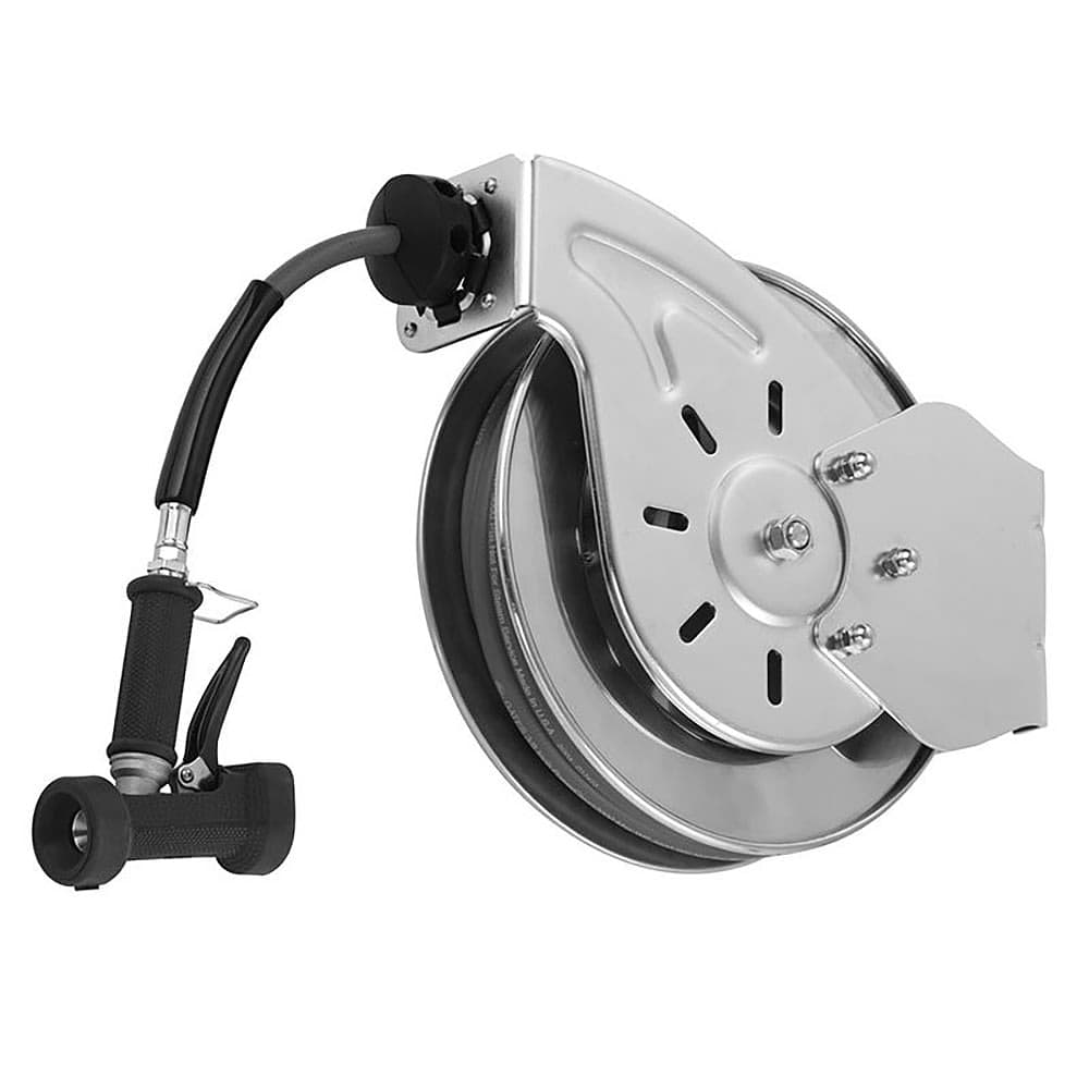 T&S B-7132-02 Hose Reel, 35 ft, 3/8" Diameter, Rear Water Gun, Stainless Steel