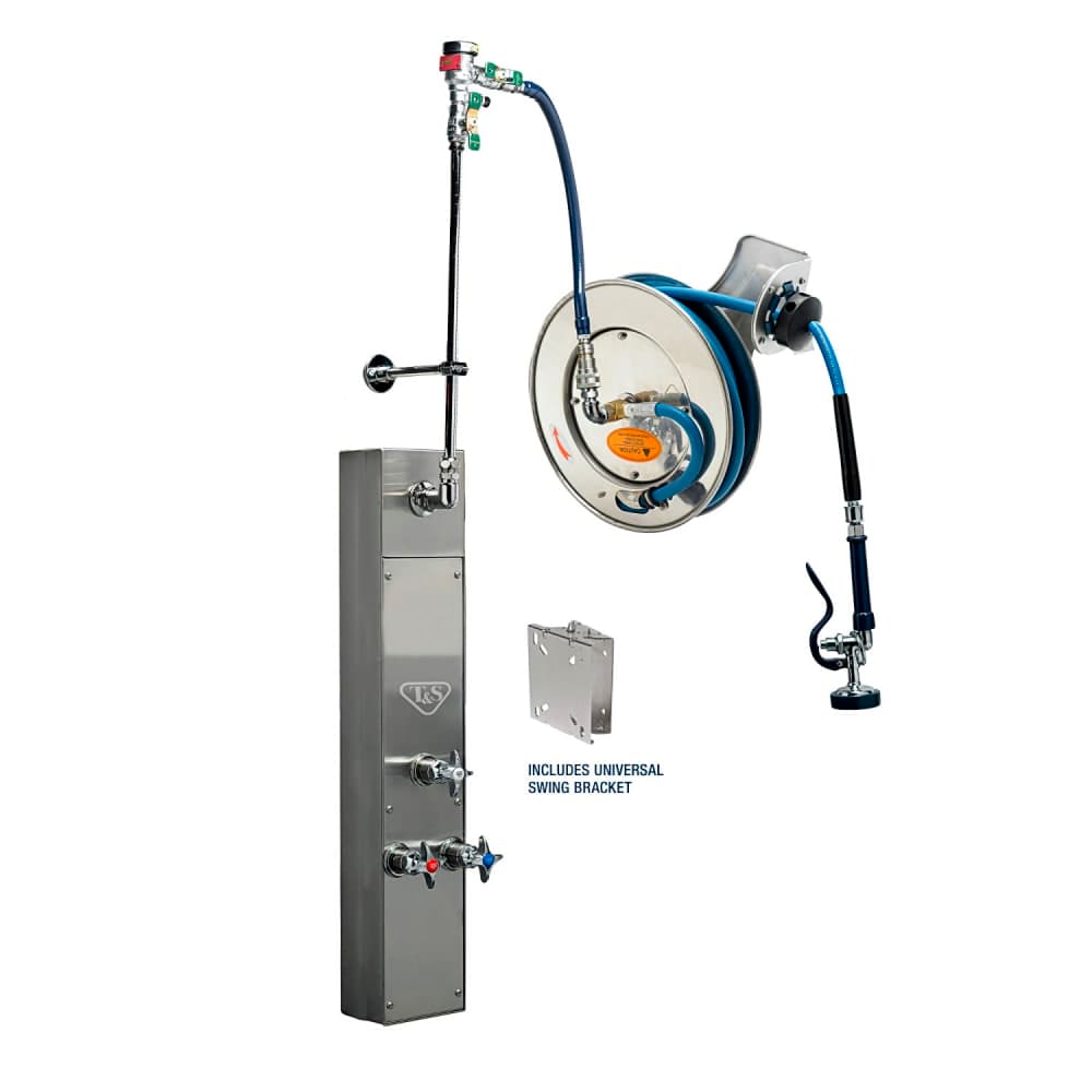 T&S B-7132-U01WS8TC 35 ft Recess -Mount Hose Reel Cabinet w/ Top Inlets & 50 Open Stainless Steel Hose