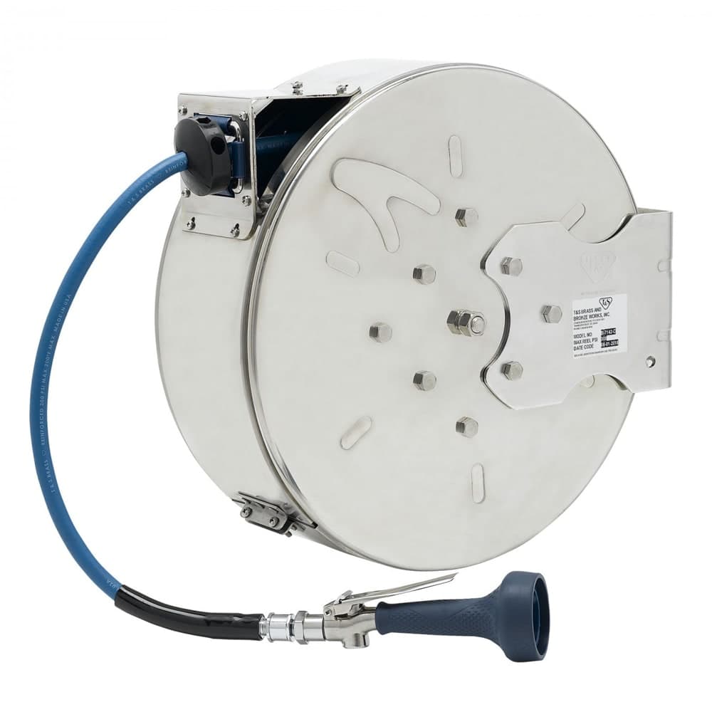 T&S B-7142-C08H Hose Reel, 50 ft, 3/8" Diameter, High Flow Valve, Stainless Steel