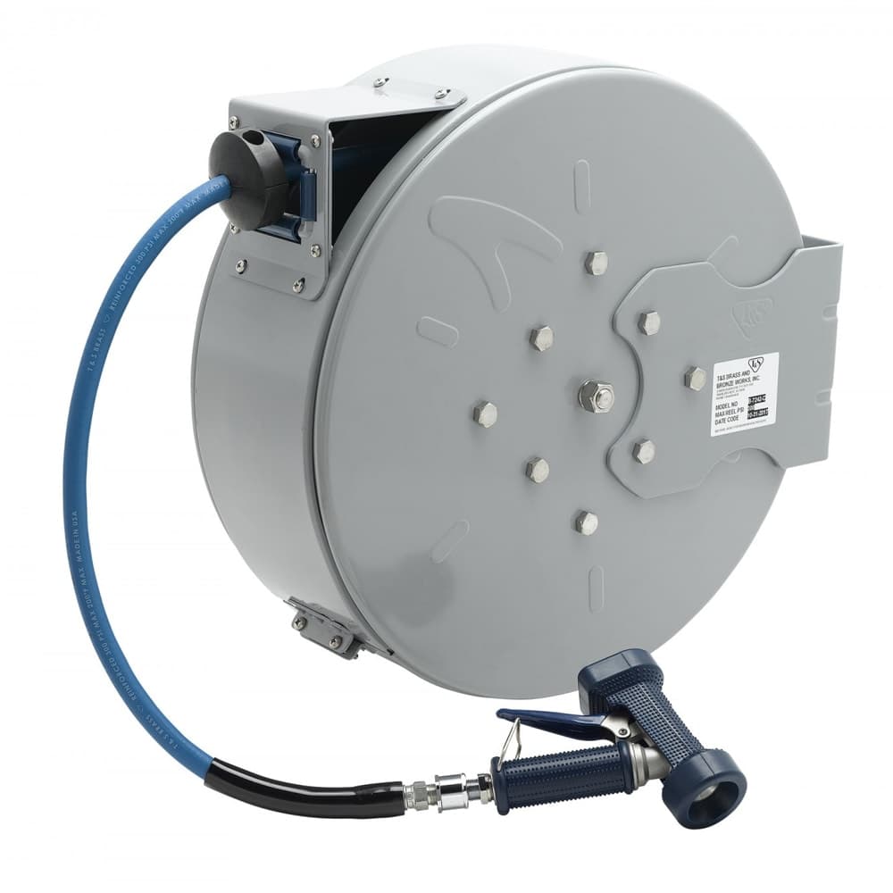 T&S B-7242-C02 Hose Reel, 50 ft, 3/8"Diameter, Rear Water Gun, Epoxy Coated Steel