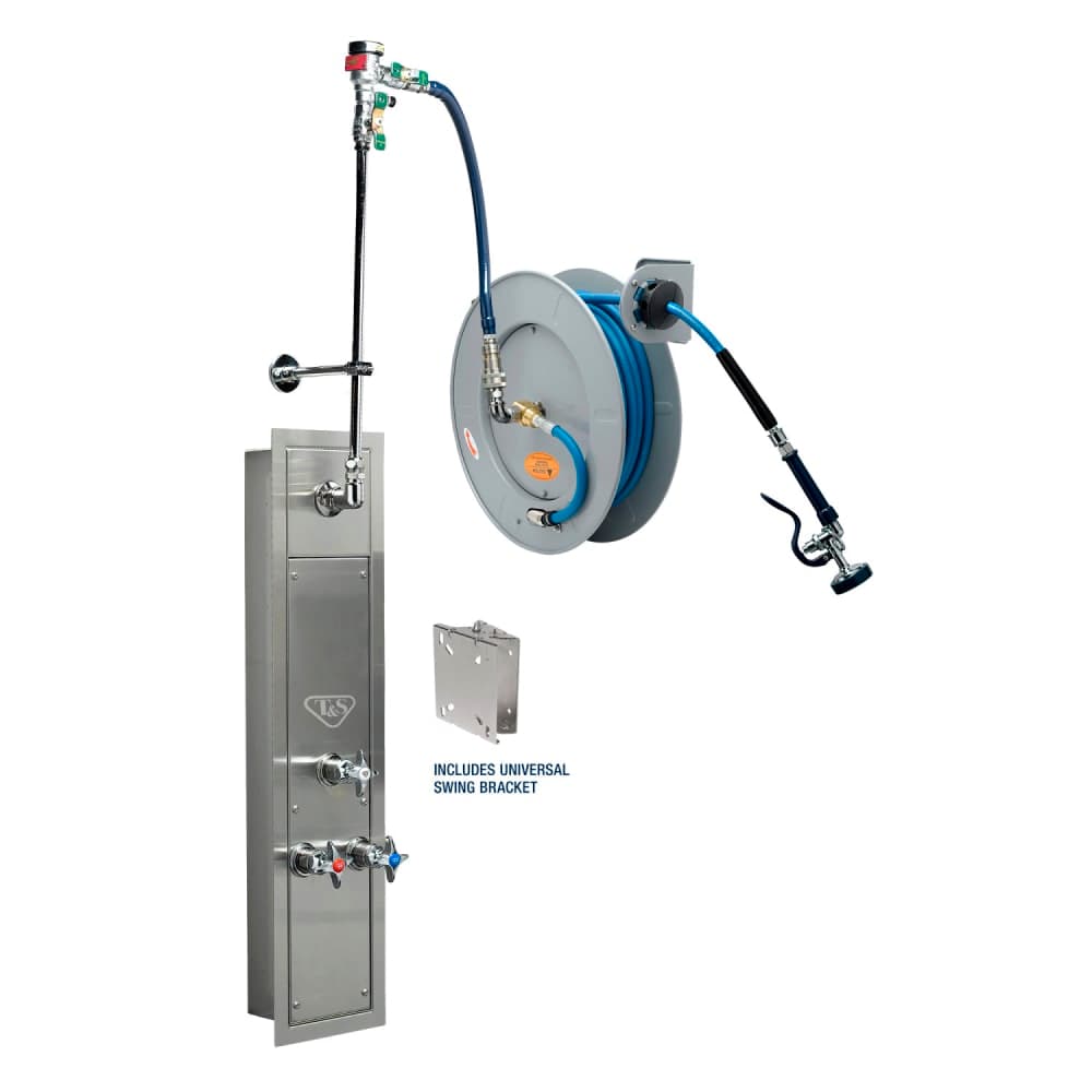 T&S B-7242-U01WS7BC 50 ft Recess -Mount Hose Reel Cabinet w/ Bottom Inlets & 50' Open Stainless Steel Hose