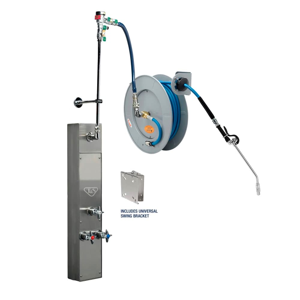 T&S B-7242-U10WS8BC 50 ft Surface-Mount Hose Reel Cabinet w/ Bottom Inlets & 50' Open Epoxy Hose