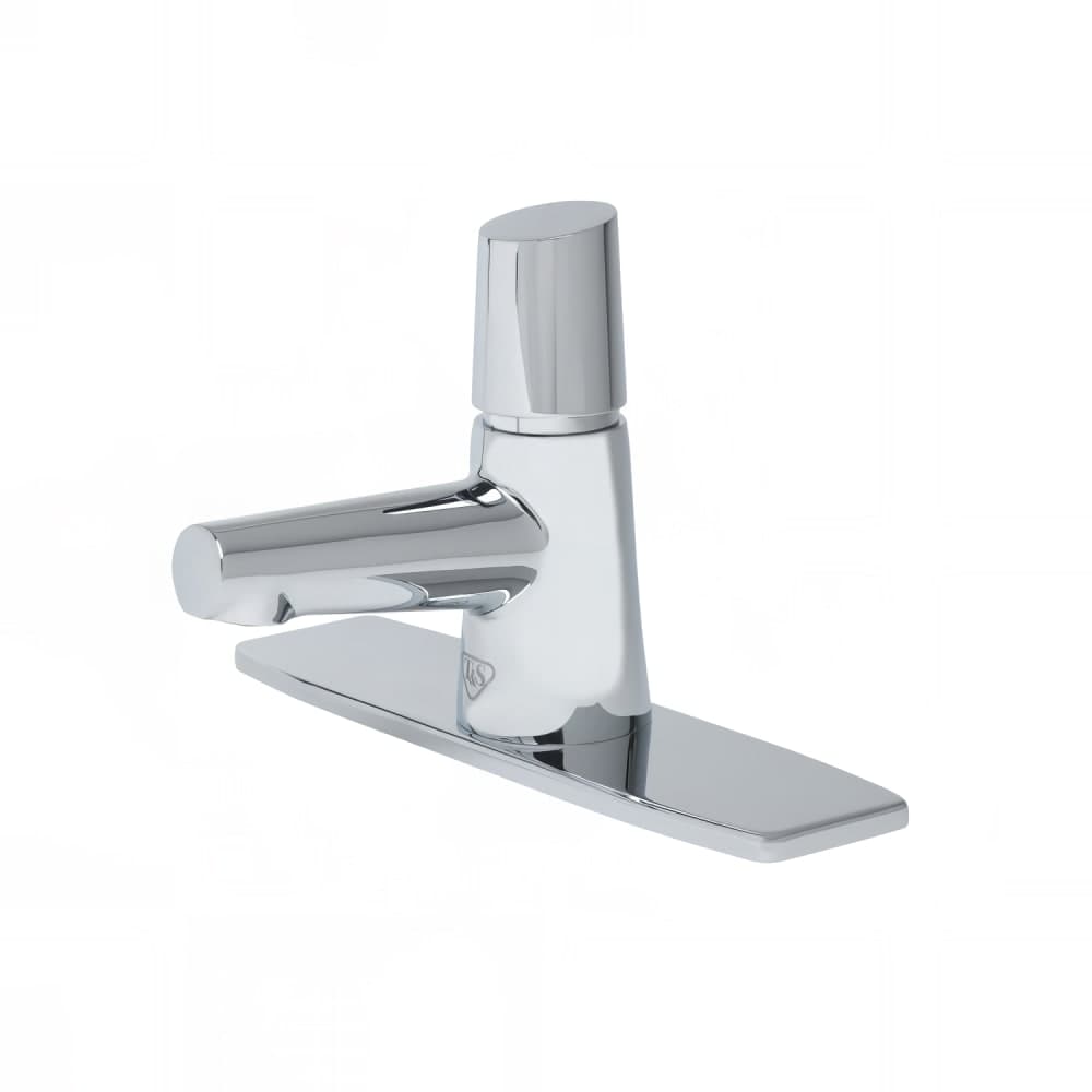 T&S BP-0723-8DP Deck Mount Lavatory Faucet w/ Self Closing Handle - 0.5 gpm Spray Outlet, 8" Plate