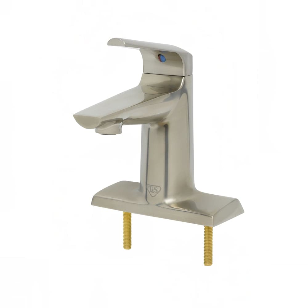 T&S BP-2712-BN Deck Mount Lavatory Faucet w/ 4 1/8" Spout & 0.5 gpm Spray Outlet - 4" Centers, Brushed Nickel