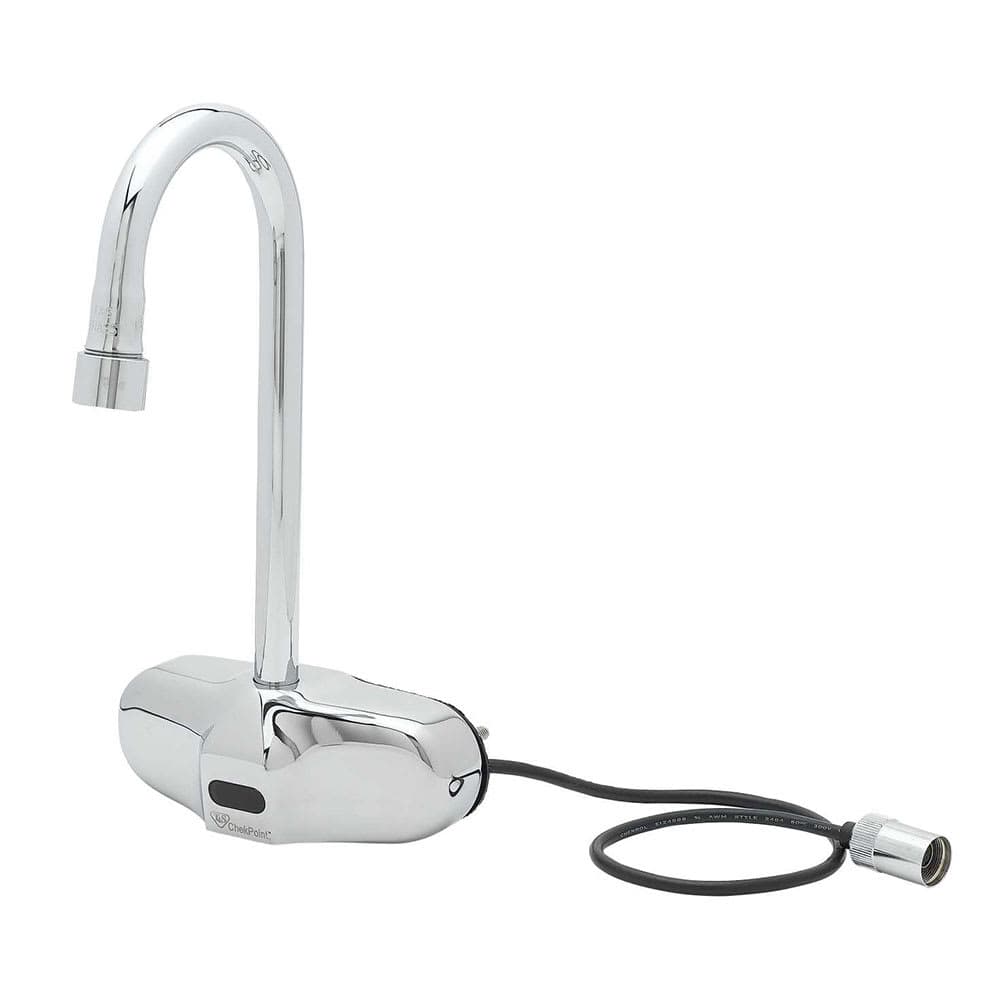T&S EC-3105 Wall Mount Electronic Faucet - 4" Centers, Gooseneck Spout, Chrome Plated Brass