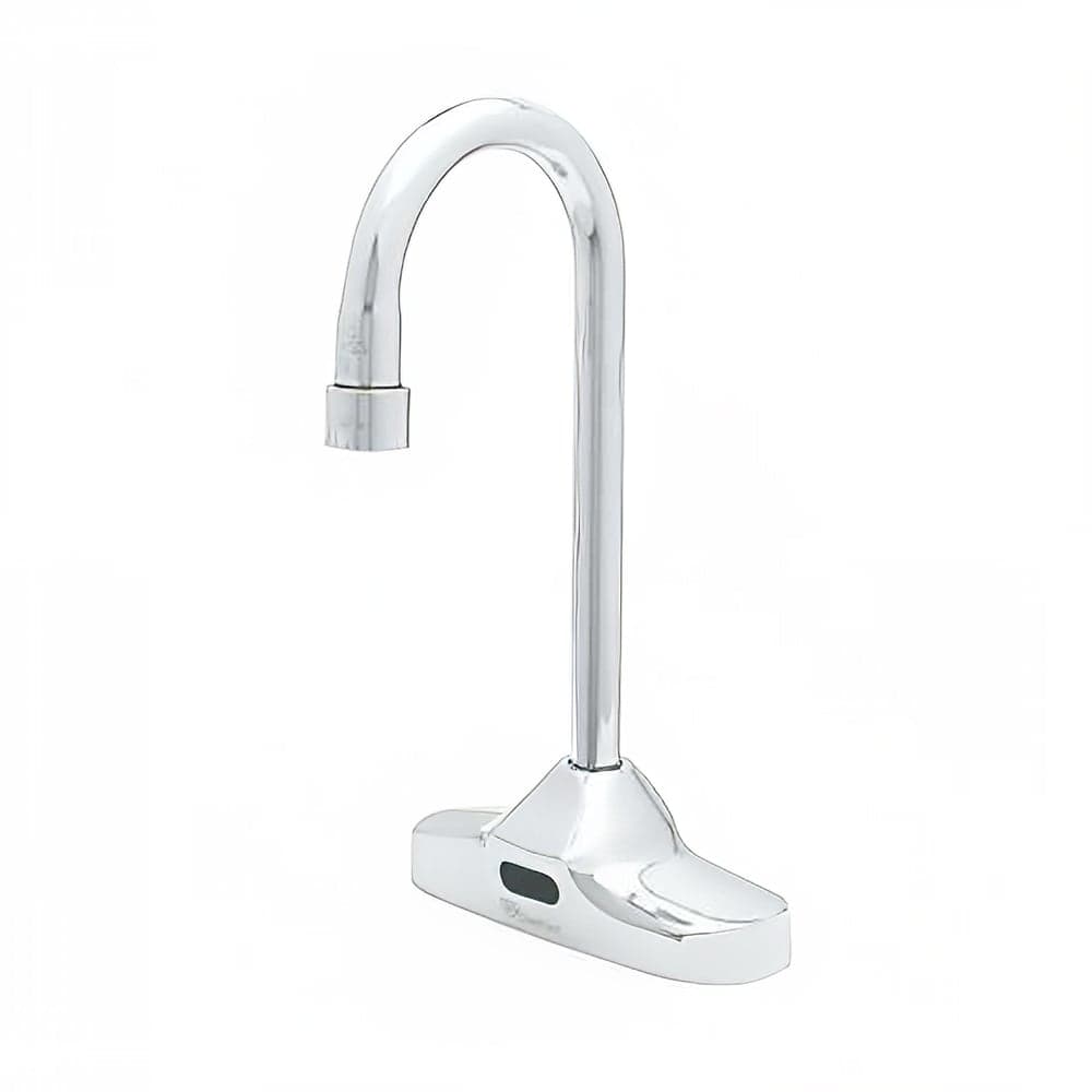 T&S EC-3107 Deck Mount Electronic Faucet - 4" Centers, Gooseneck Spout, Chrome Plated Brass