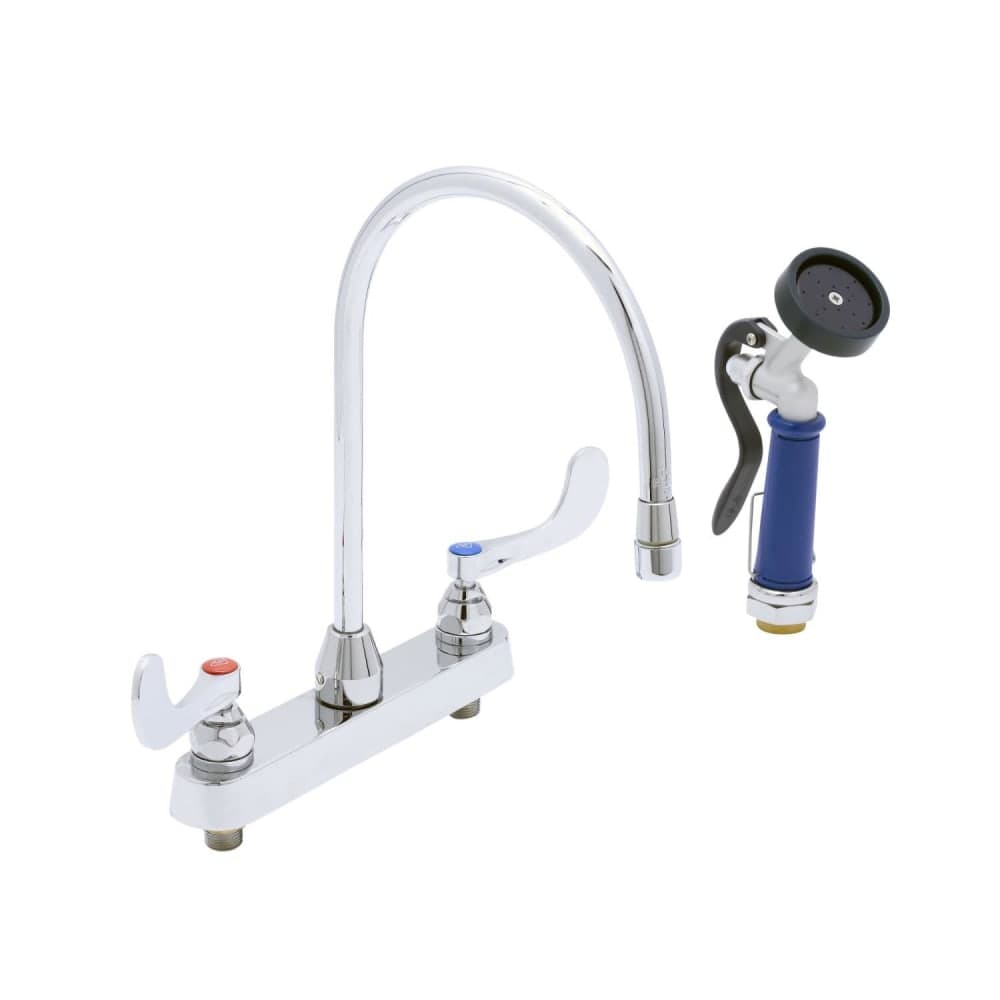 T&S PG-2347-WH4-VH Deck Mount Pet Grooming Faucet w/ 9" Swivel Gooseneck Faucet & 78" Hose
