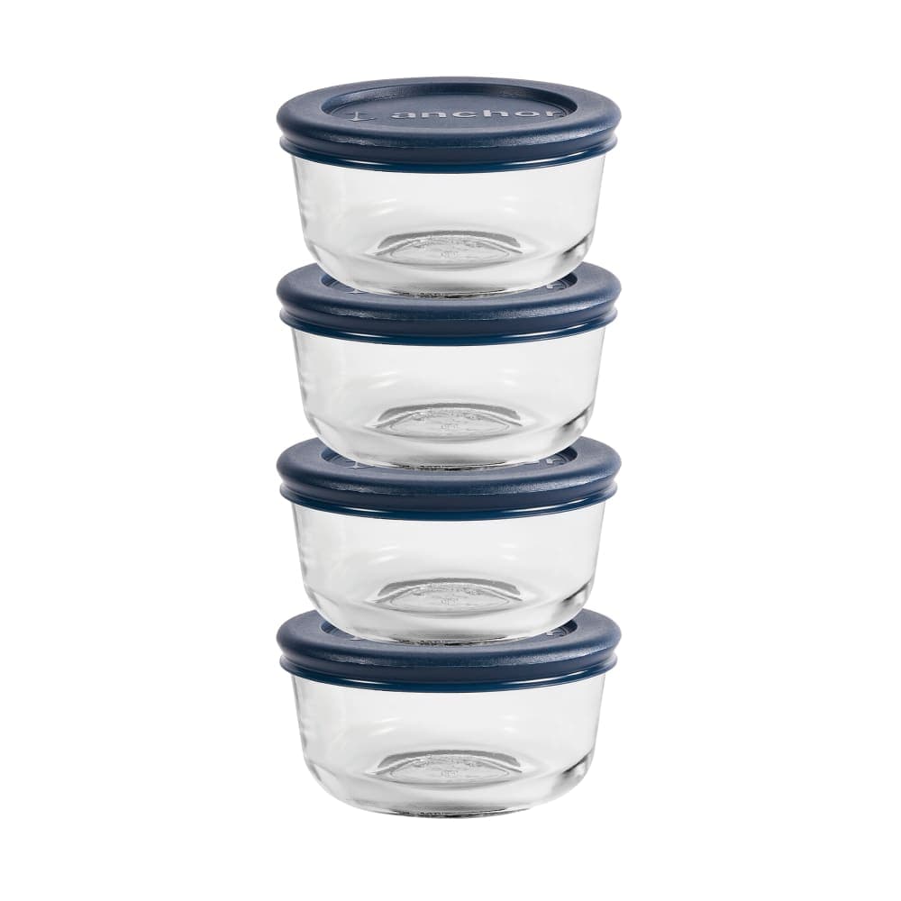Anchor Hocking 8 Piece Round Kitchen Storage Containers w/ 1 Cup Capacity & Blue Plastic Lids (82628L20)