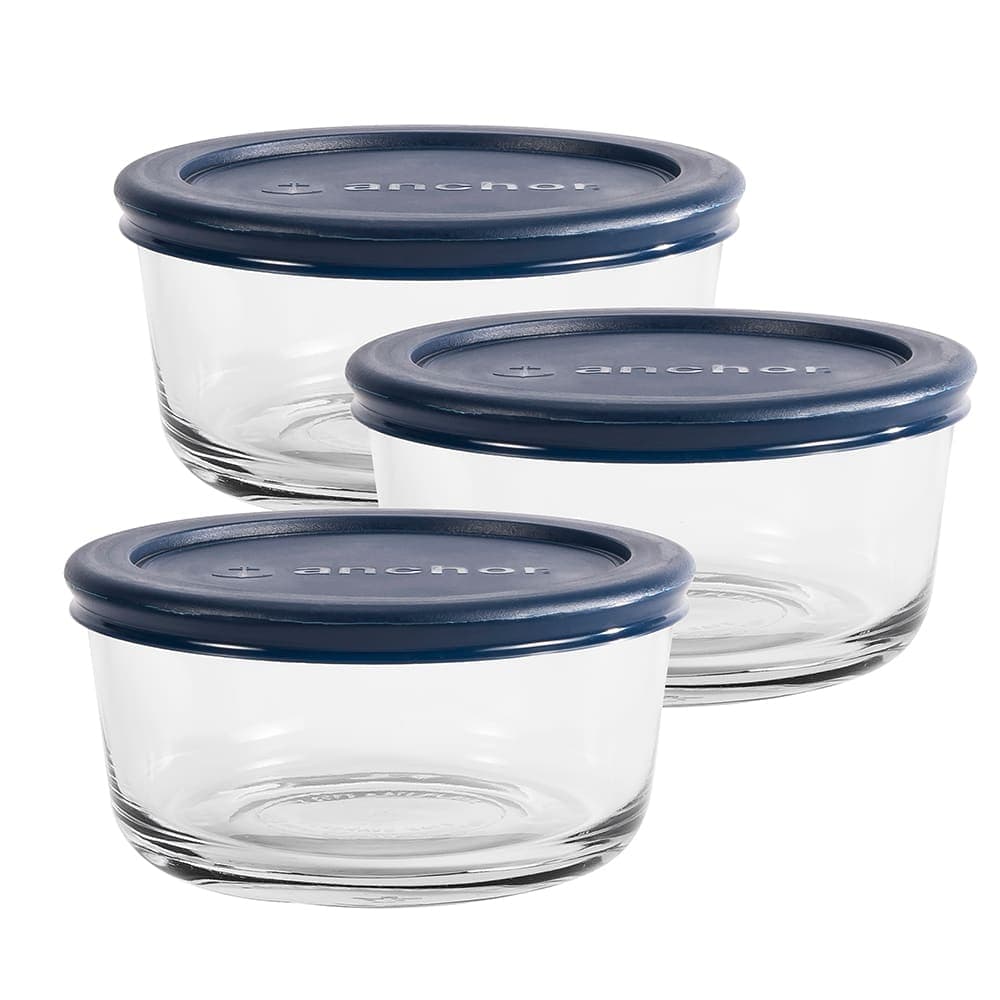 Anchor Hocking 6 Piece Round Glass Food Storage Container Set w/ Blue Lids (82629L20)