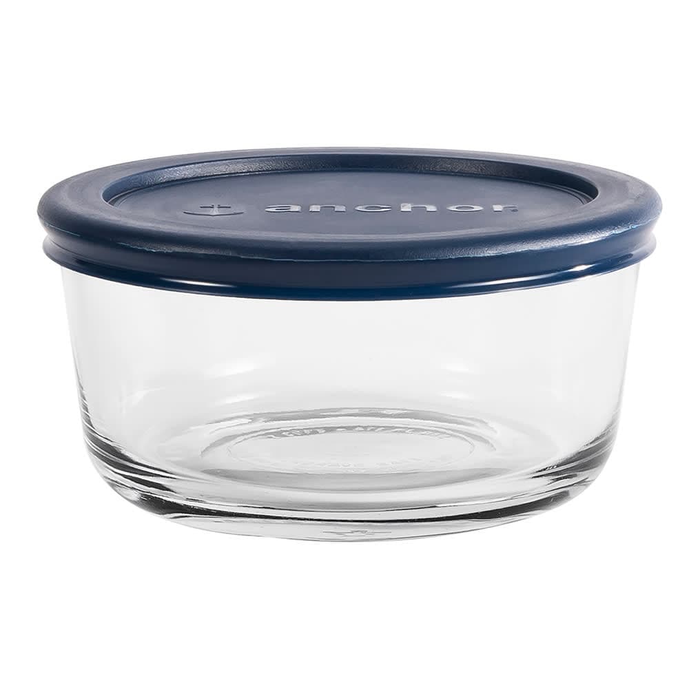 Anchor Hocking 2 Cup Round Glass Food Storage Container w/ Blue Lid (85906L20)