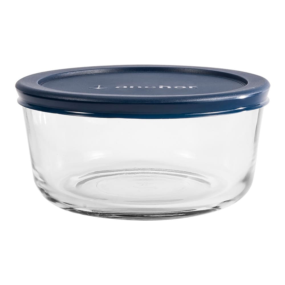 Anchor Hocking 4 Cup Round Glass Food Storage Container w/ Blue Lid (85907L20)