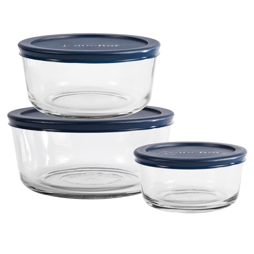 Anchor Hocking 6 Piece Round Glass Food Storage Container Set w/ Blue Lids (92001L20)