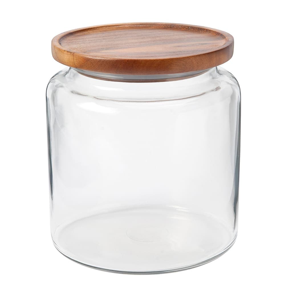 Anchor Hocking 96 oz Mini Montana Glass Jar w/ Acacia Wood Lid (97694AHG17)