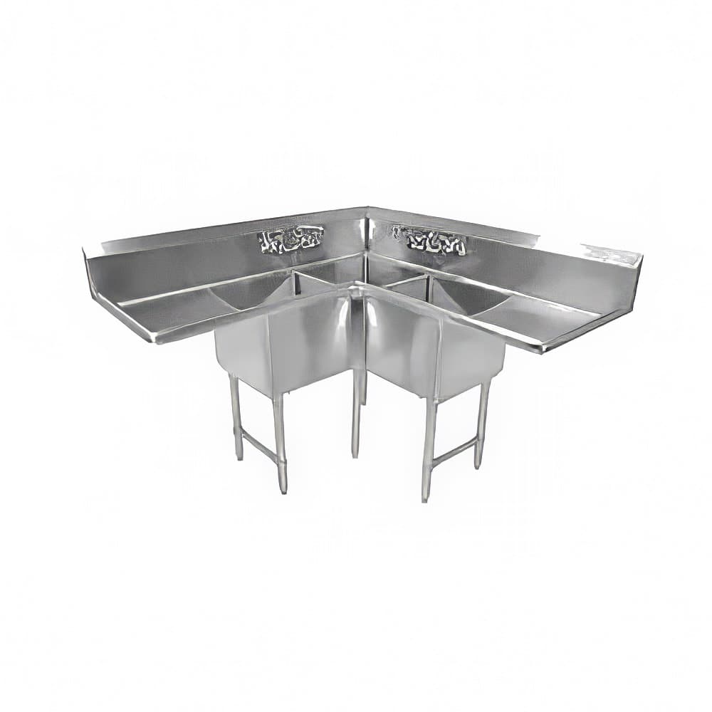 BK Resources BKCS-3-24-14-24T 75" 3 Compartment Corner Sink w/ 24"L x 24"W Bowl, 14" Deep