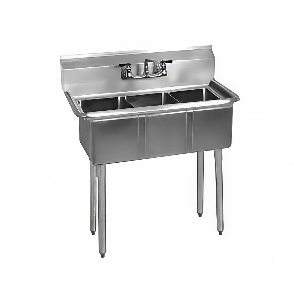 BK Resources BKS-3-1014-10 35 1/2" 3 Compartment Sink w/ 10"L x 14"W Bowl, 10" Deep