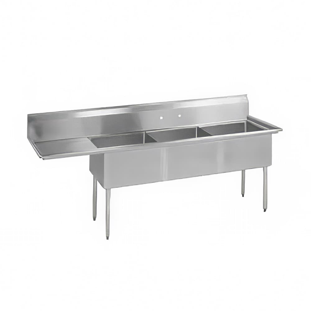 BK Resources BKS-3-15-14-15L 62 1/2" 3 Compartment Sink w/ 15"L x 15"W Bowl, 14" Deep