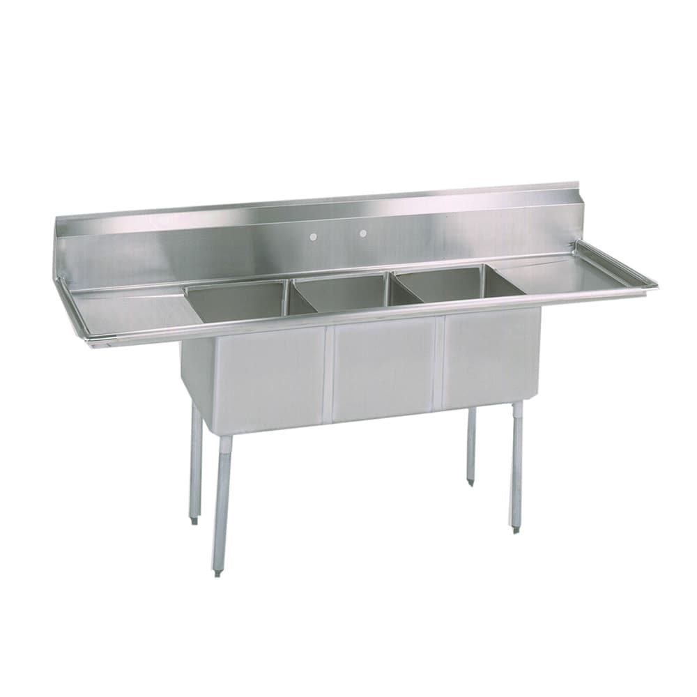 BK Resources BKS-3-1620-12-18T 84" 3 Compartment Sink w/ 16"L x 20"W Bowl, 12" Deep