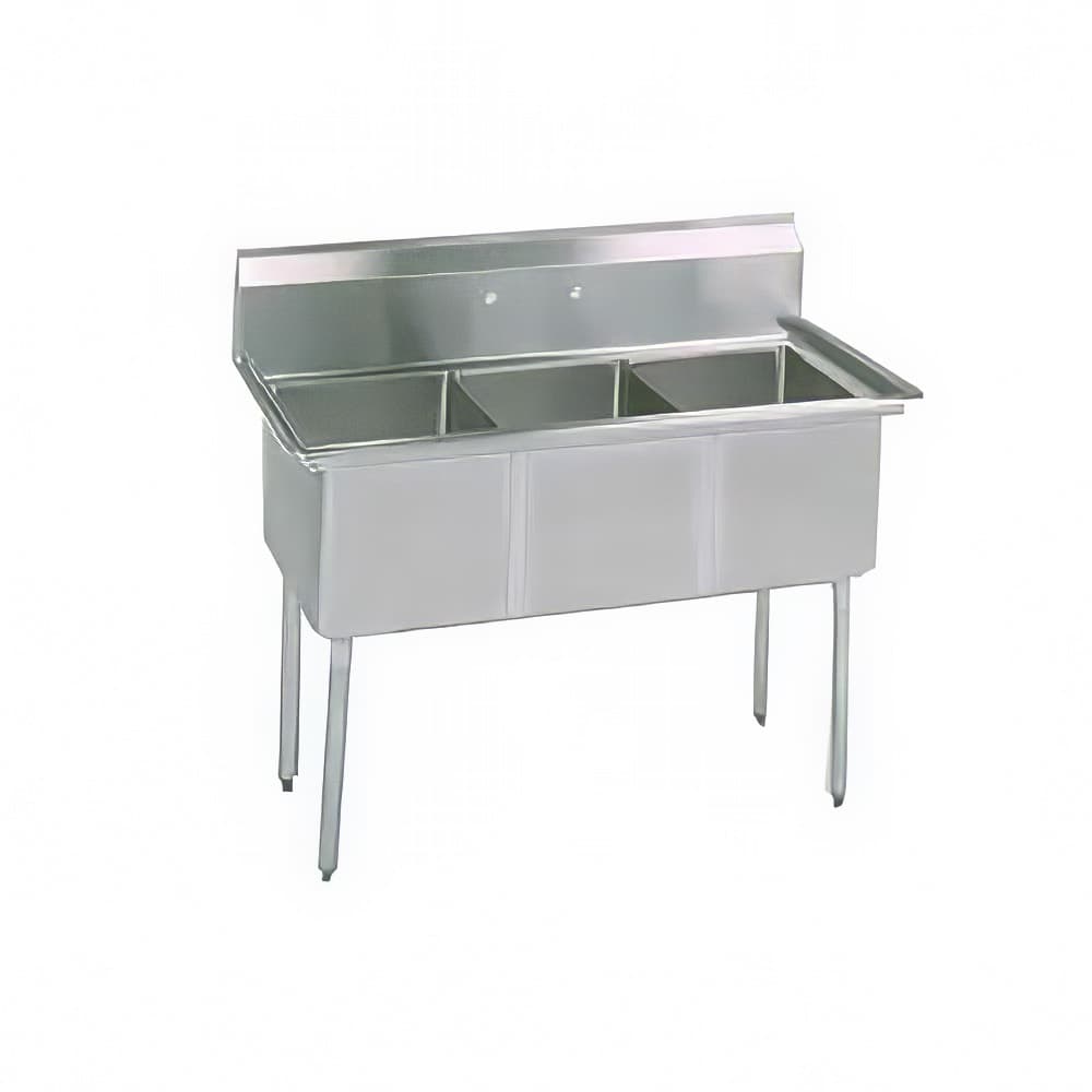 BK Resources BKS-3-18-12 59" 3 Compartment Sink w/ 18"L x 18"W Bowl, 12" Deep
