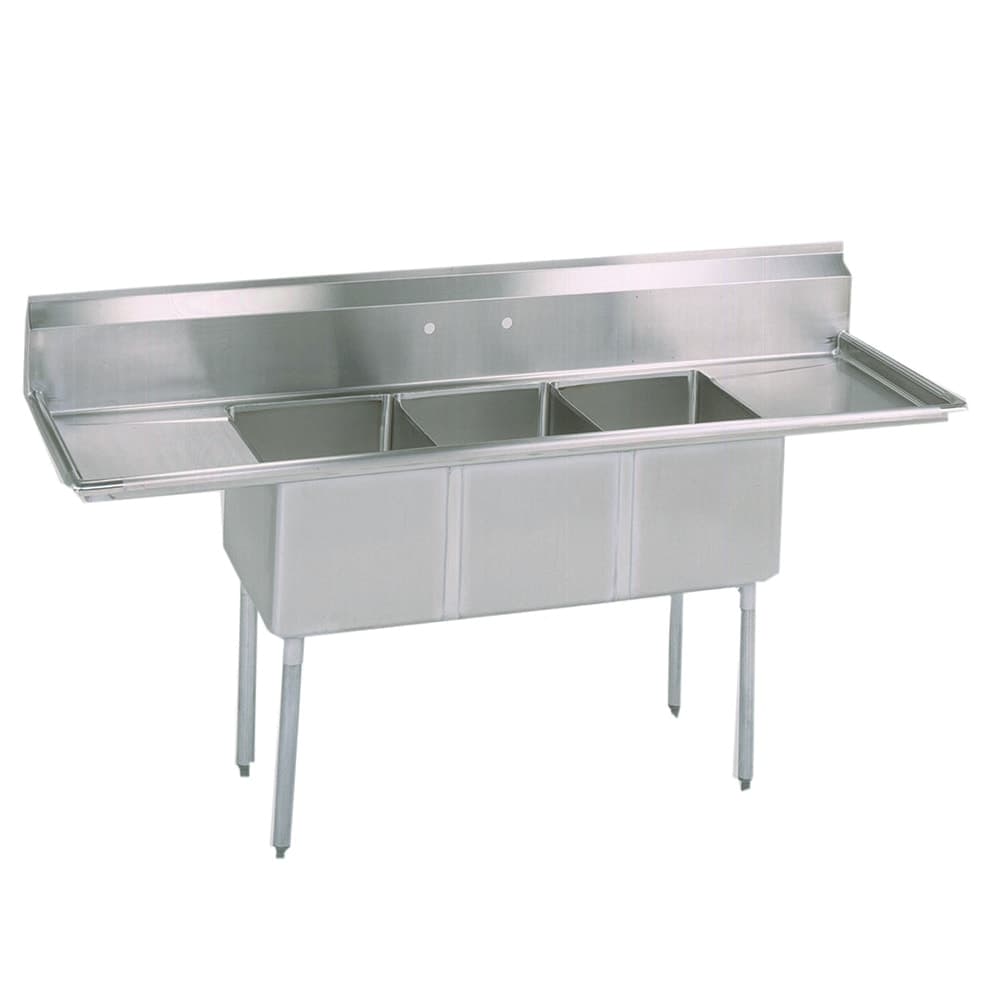 BK Resources BKS-3-18-12-24T 102" 3 Compartment Sink w/ 18"L x 18"W Bowl, 12" Deep