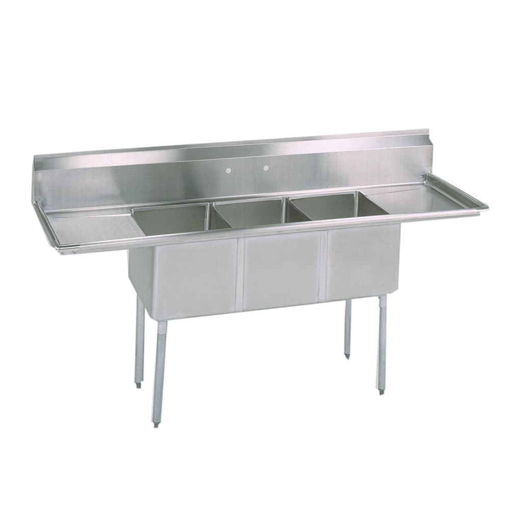 BK Resources BKS-3-1824-14-18T 90" 3 Compartment Sink w/ 18"L x 24"W Bowl, 14" Deep