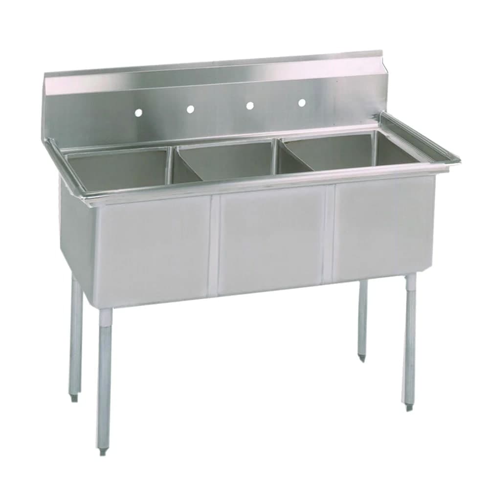 BK Resources BKS-3-24-14 77" 3 Compartment Sink w/ 24"L x 24"W Bowl, 14" Deep