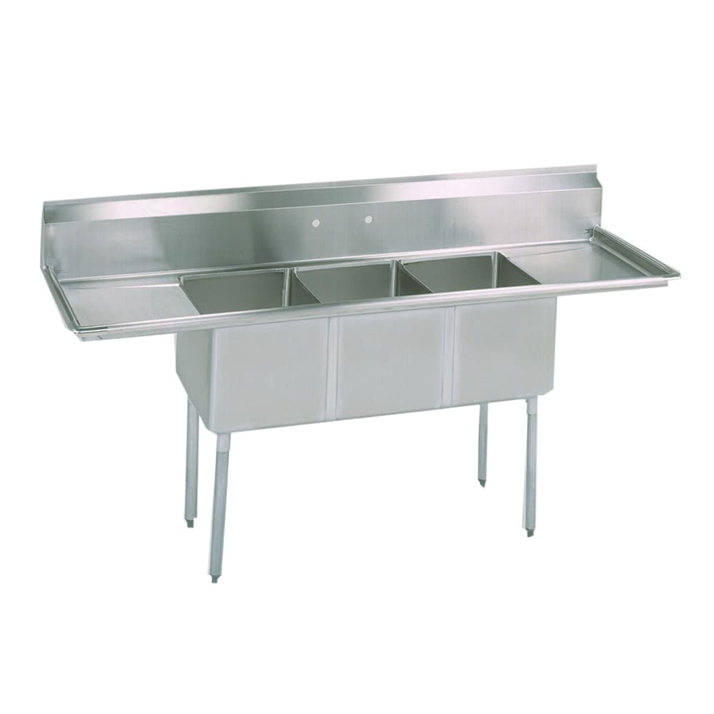 BK Resources ES-3-18-12-18T 90" 3 Compartment Sink w/ 18"L x 18"W Bowl, 12" Deep
