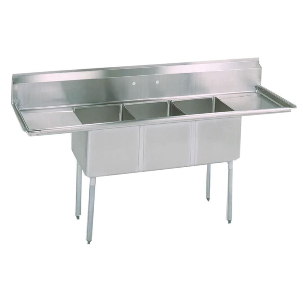 BK Resources ES-3-24-14-24T 120" 3 Compartment Sink w/ 24"L x 24"W Bowl, 14" Deep